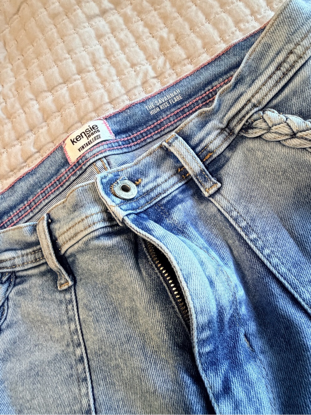 Kensie Light Blue High-Rise Jeans with Braided Waist Detail